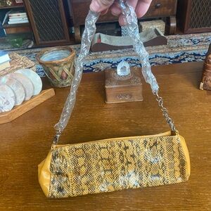 New Stacy Adams Leather animal print yellow and brown linked  shoulder strap